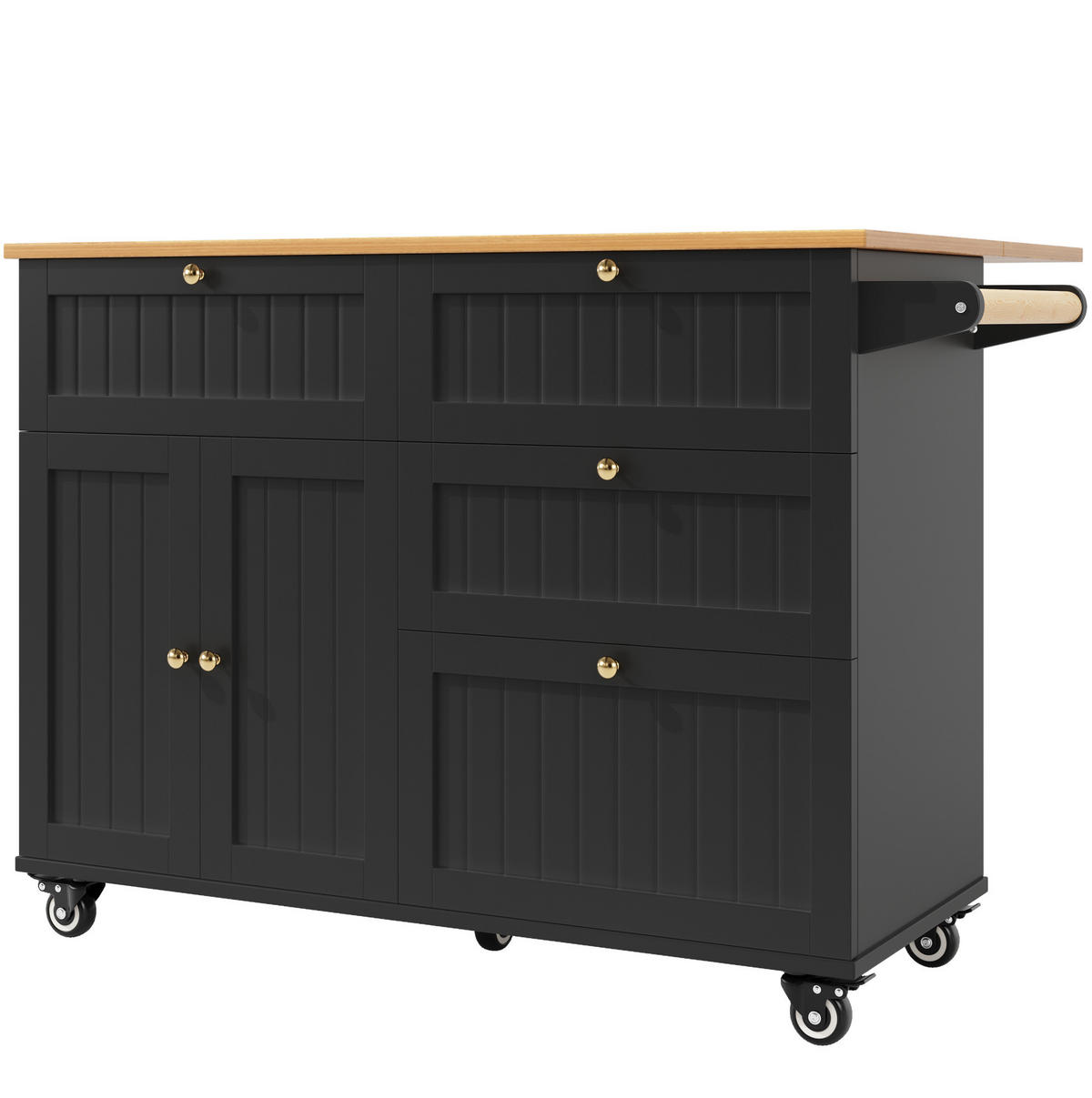 KÜCHENINSEL 133/37,3/88 cm schwarz aus MDF mit Rollen - Schwarz, Holzwerkstoff (133/88/37cm) - OKWISH