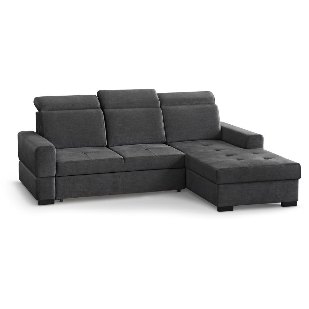 ECKSCHLAFSOFA Alex Mini dunkelgrau rechts - Dunkelgrau/Schwarz, Textil (245/185cm) - Beautysofa