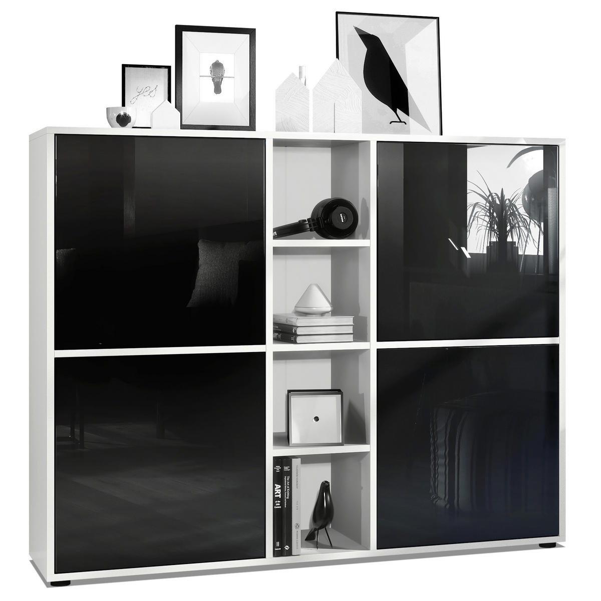 HIGHBOARD Cuba Türen in Schwarz Hochglanz - Schwarz Hochglanz, Holzwerkstoff (130.5/105.5/35.5cm) - Vladon