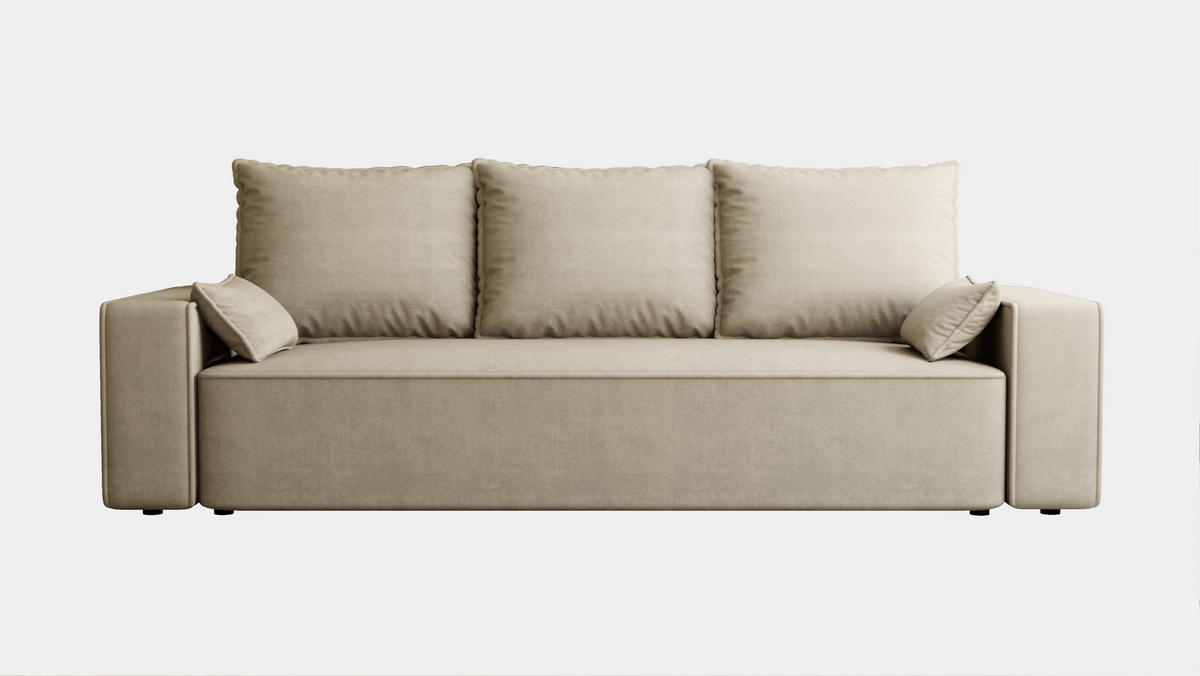 SOFA Veno mit Bettkasten und Schlaffunktion, Velourstoff - Cappuccino, Holzwerkstoff (242/85/95cm)