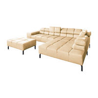 ECKSOFA NELSON Beige Leder Relaxfunktion - Beige/Schwarz, Leder/Metall (321/216cm) - KAWOLA