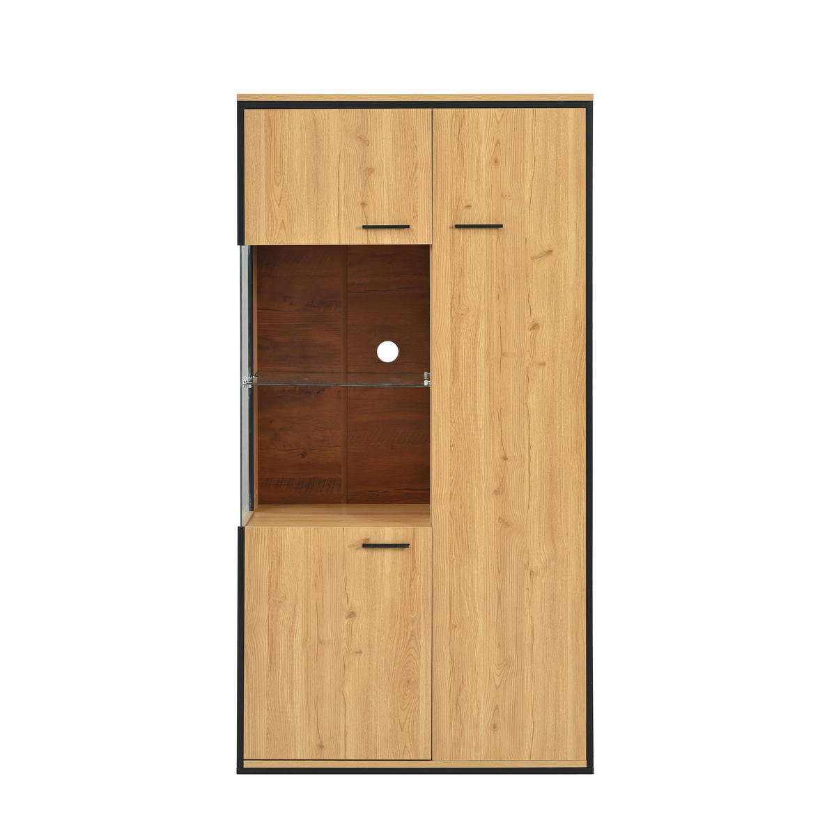 VITRINE 40/77,5/150 cm naturfarben aus MDF mit Glastür und LED - Naturfarben, Holzwerkstoff (77.5/150/40cm) - OKWISH