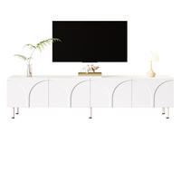 LOWBOARD in Weiß TV-Schrank mit Metallfüße, 180 L x 35 B x 49H(cm), Wohnzimmer - Weiß, Holzwerkstoff/Metall (180/49/35cm) - STILVORA