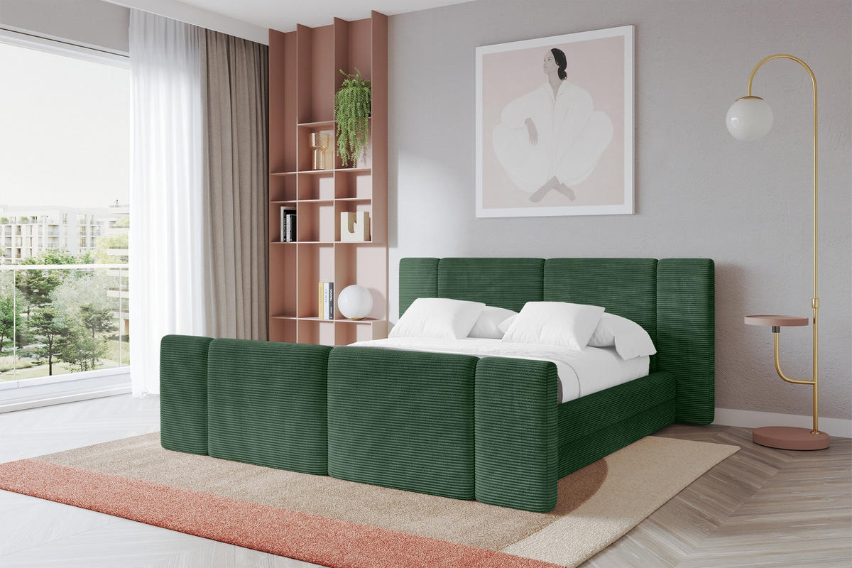 POLSTERBETT mit Bettkasten, Fußteil und Lattenrost, Bett mit Matratze H3/H4 - TEVO-Z 140x200 Grün - Grün, Holzwerkstoff/Textil (140/200cm) - ALTDECOR