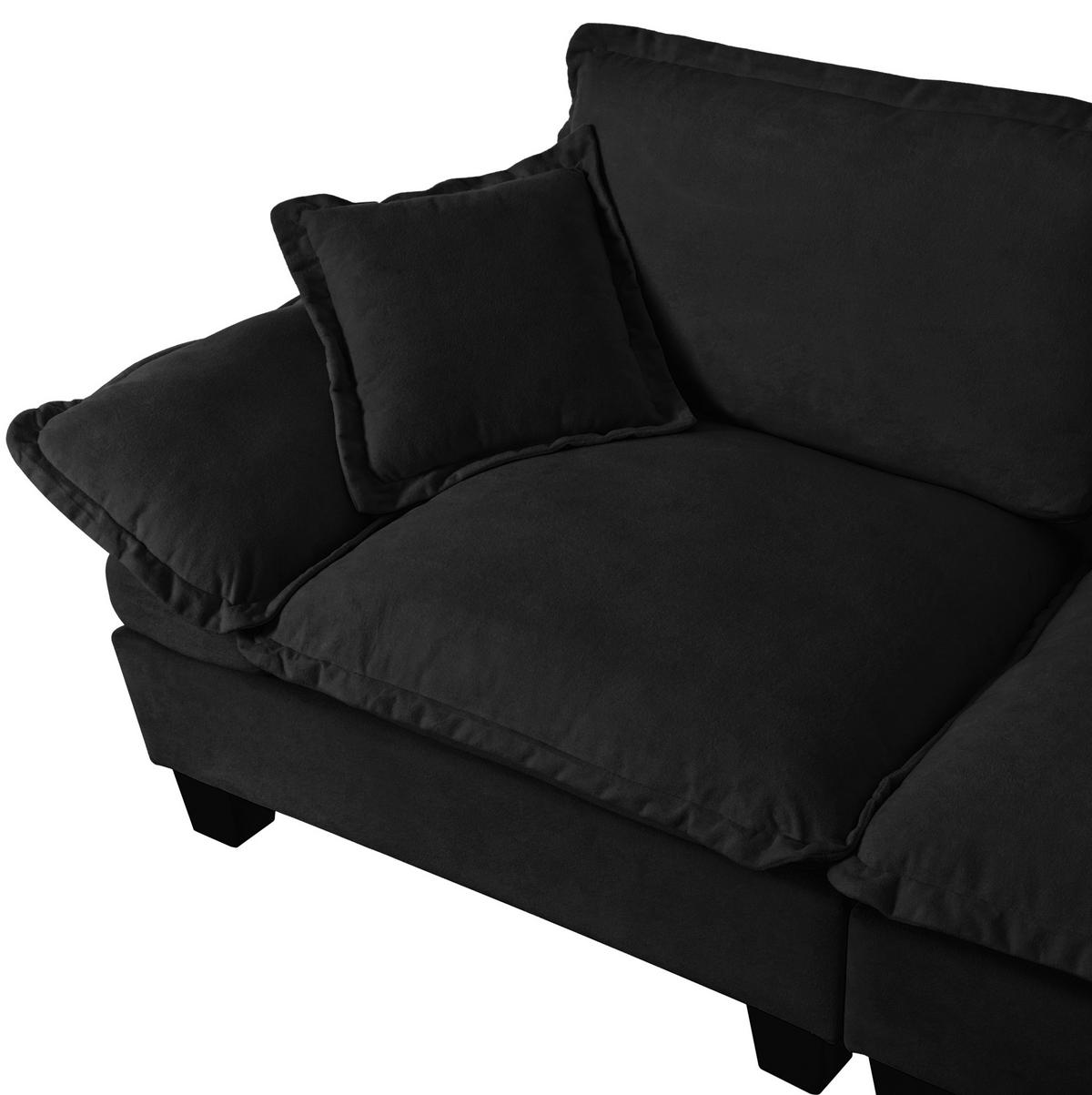 ECKSOFA aus Chenille 194x155x90 cm in Schwarz mit Ottomanen-Modul - Schwarz, Textil (155/90/194cm) - Modfu