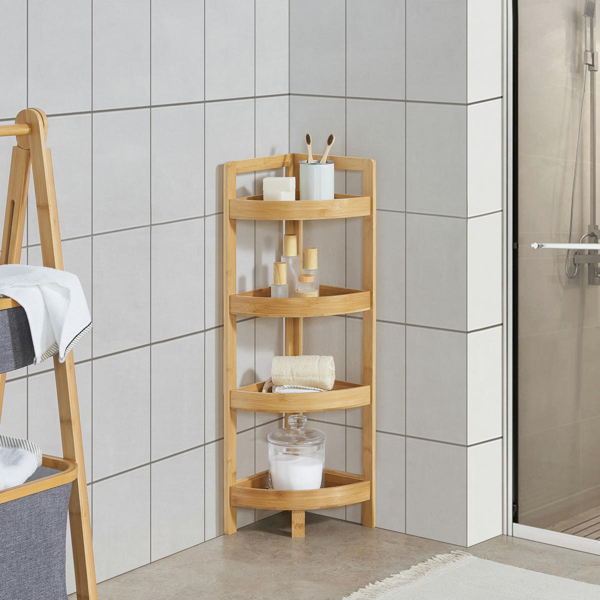 BADEZIMMERREGAL Lestijärvi - Naturfarben, Holz (23/80/23cm) - [en.casa]