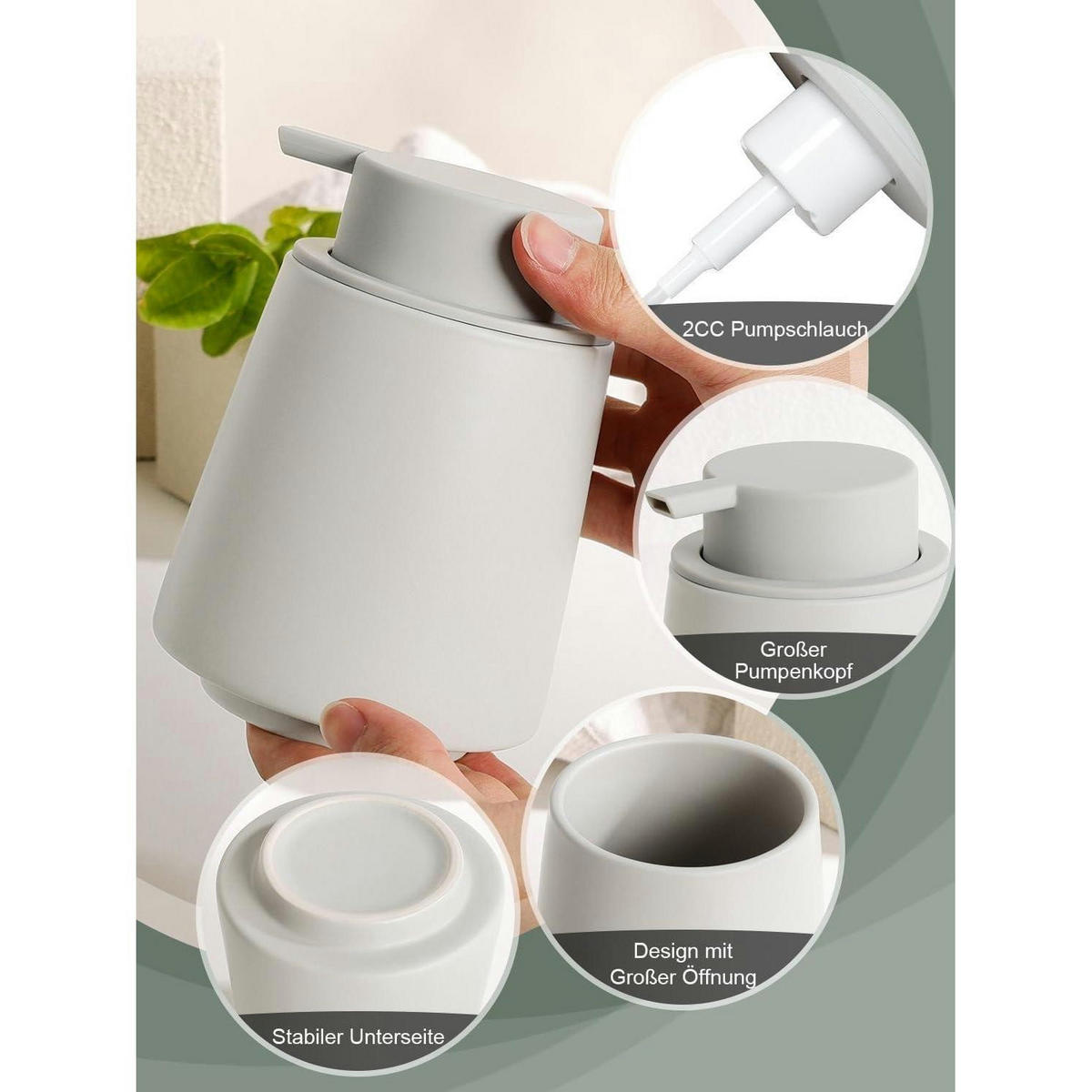 SCHAUMSEIFENSPENDER Keramik Grau 400 ml - Grau, Keramik (9.5/12.9/9.5cm)