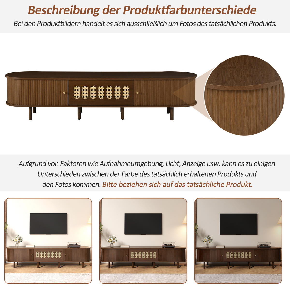 LOWBOARD 180/40/40 cm aus MDF mit Rattanoptik und 2 Rollladentüren Walnussfarben - Braun, Holzwerkstoff (180/40/40cm) - Modenvie