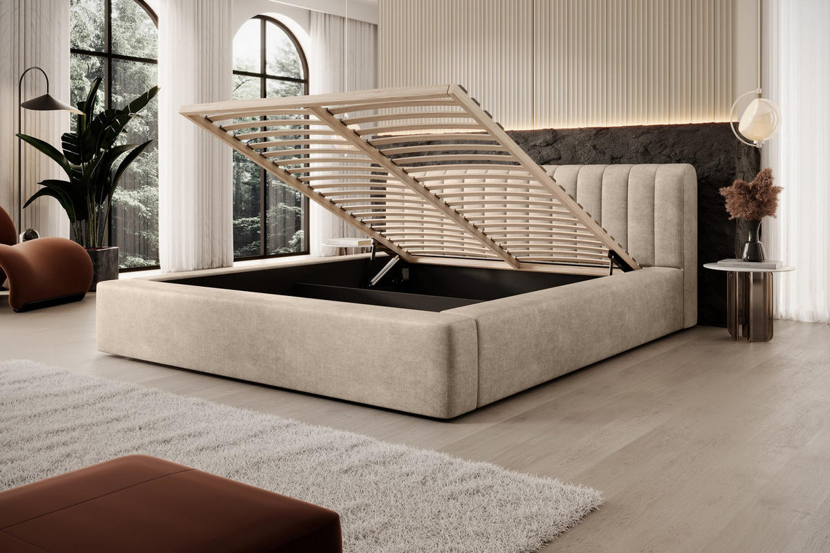 POLSTERBETT aus Polyester Vurmat 180x200 cm, Sandy - Sandfarben, Textil (180/200cm) - Fedve