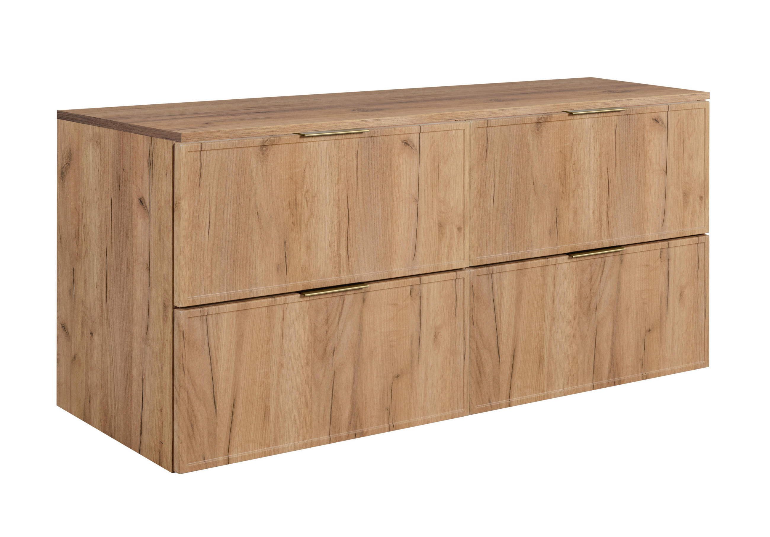 BADEZIMMERSCHRANK, Craft-Eiche, Goldene Griffe, 120 (2 x 60) x 46 x 57 cm - Eichefarben/Goldfarben, Holzwerkstoff/Kunststoff (120/57/46cm) - 3XE LIVING