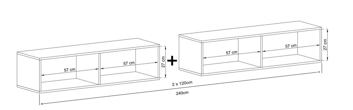 TV-LOWBOARD 2-er Set Enjoy Grau Matt 120 cm - Grau, Holzwerkstoff (240/30/35cm) - Meble Lindner