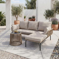 LOUNGESET - Polyrattan / Polyester - Beige / Grau - 3-teilig - Beige, Glas/Kunststoff - home24