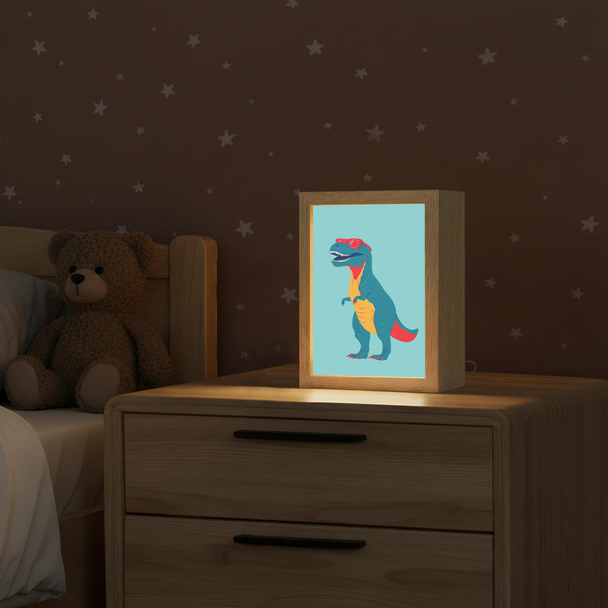 NACHTTISCHLAMPE Dinosaurier - Blau - Sonnenbrille 15x20 cm - Hellblau, Holzwerkstoff (8/15/20cm)