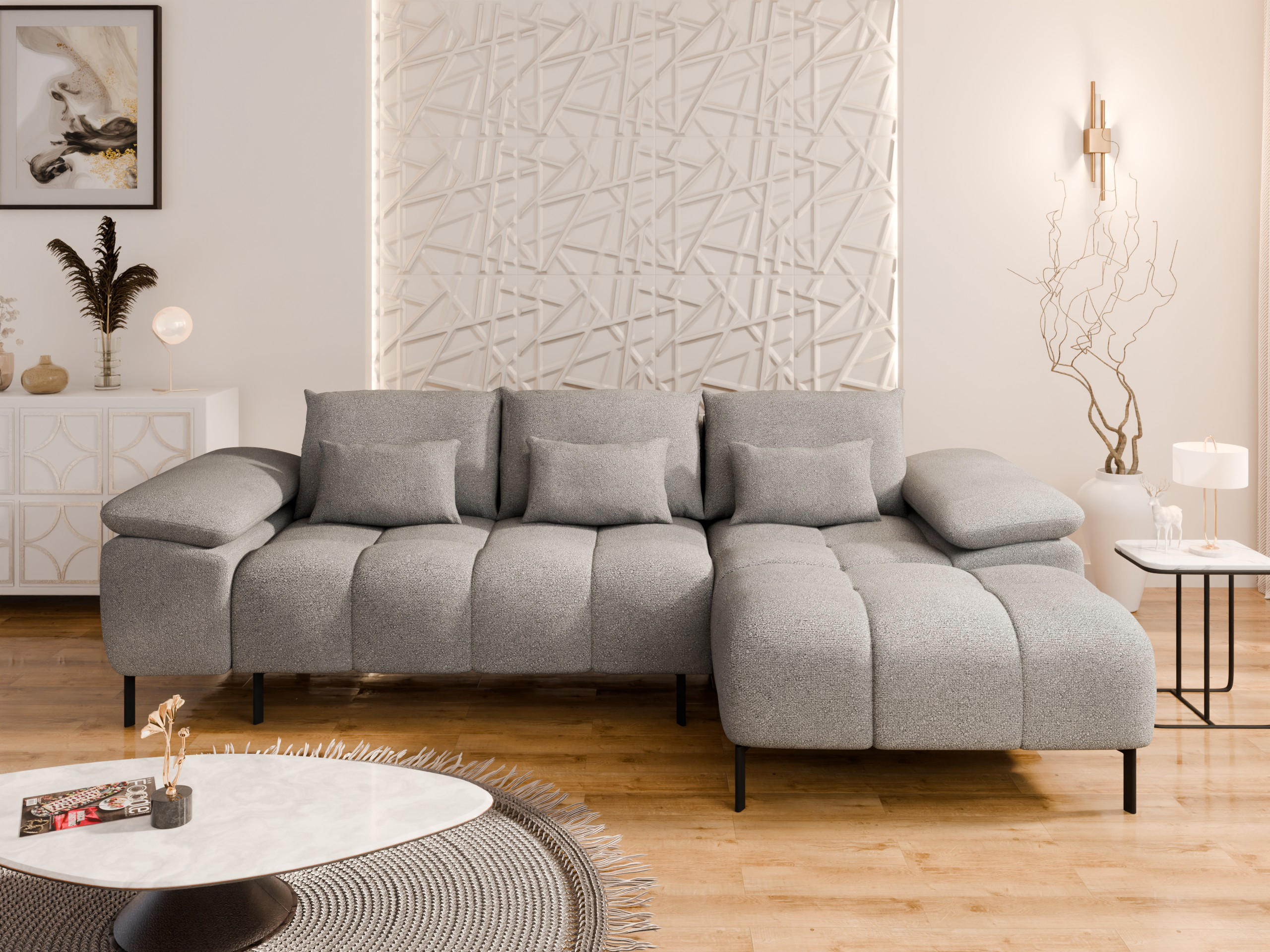 ECKSCHLAFSOFA 4-Sitzer DOLUS – Modernes Ecksofa mit Schlaffunktion Rechts montierbar, Grau - Grau, Holz (141/277cm) - Panda Möbel