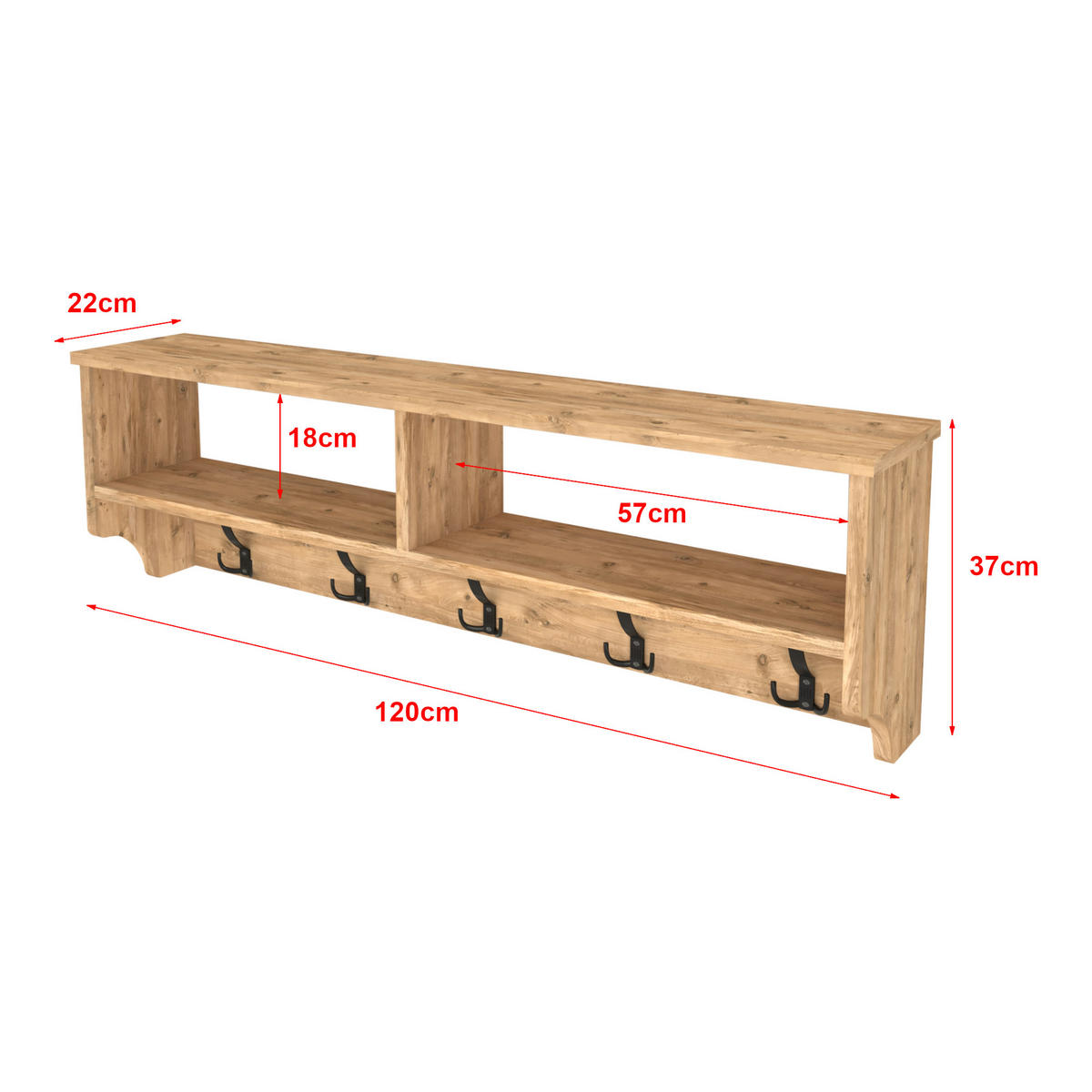 WANDGARDEROBE Åstorp - Eichefarben, Holzwerkstoff (120/37/22cm) - [en.casa]