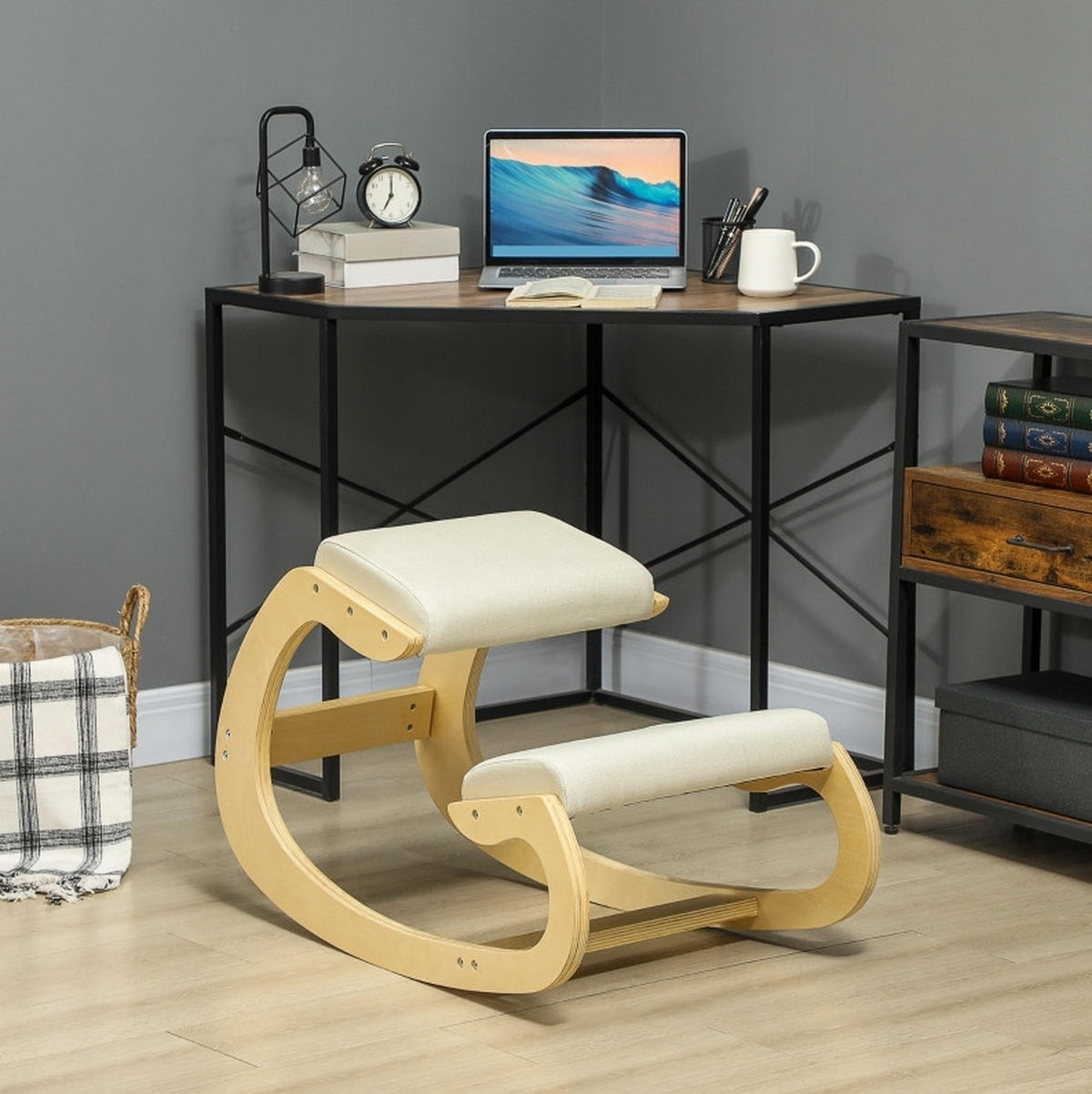 KNIEHOCKER in Cremeweiß 85x55x55 cm mit Schaukelfunktion - Creme, Holz (55/55/85cm) - IVMEU