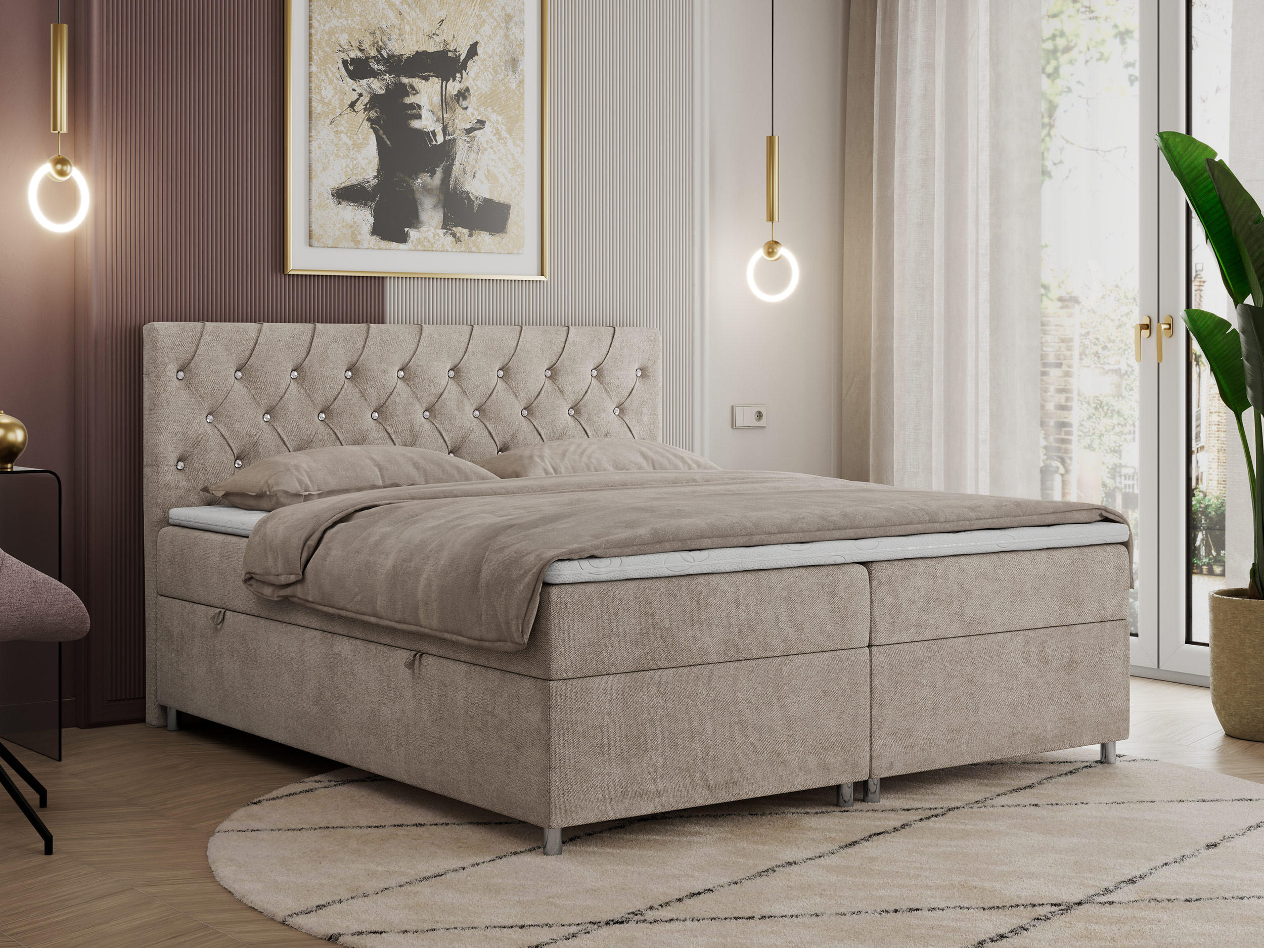 BOXBETT ROMA 120/200 - Beige Strukture - H3 - Beige, Holz/Textil (120/200cm)