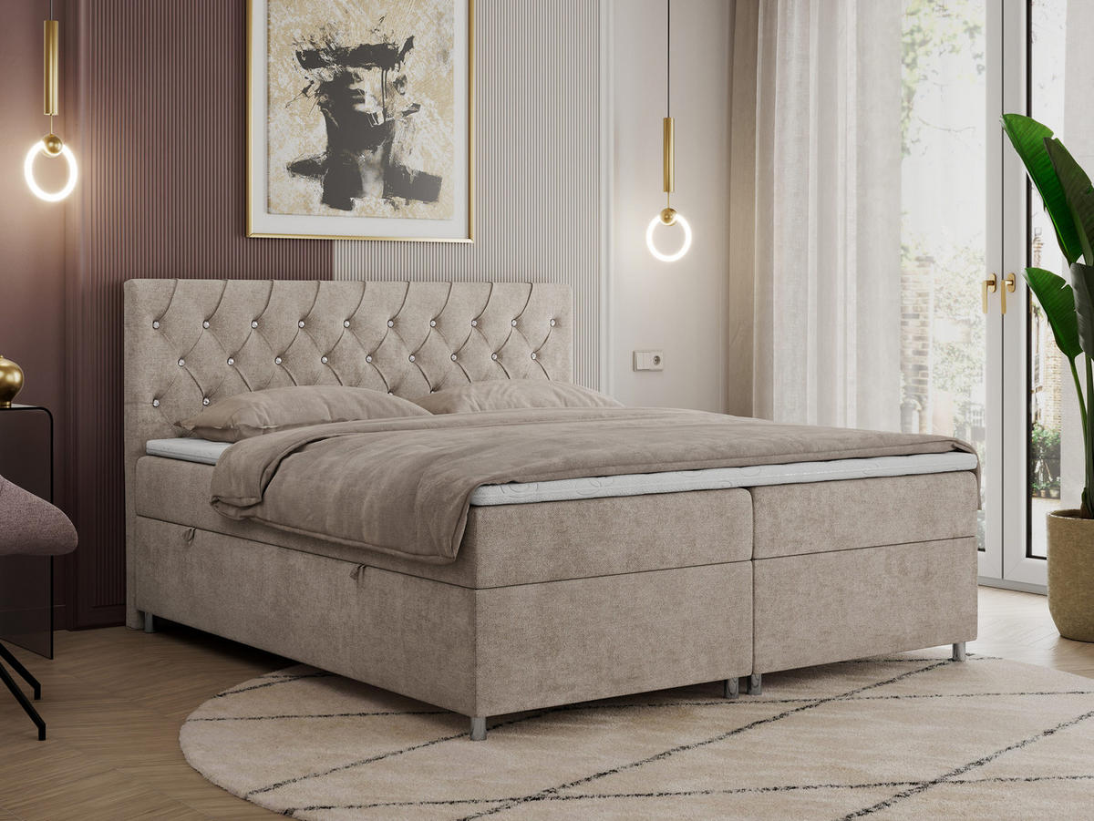 BOXBETT ROMA 120/200 - Beige Strukture - H3 - Beige, Holz/Textil (120/200cm)