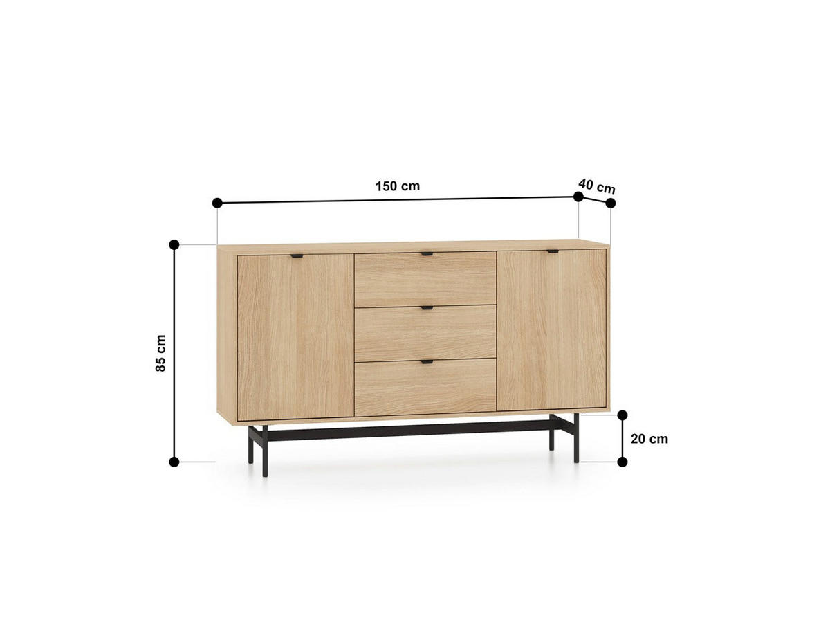 KOMMODE – 150 cm – Reynos – Schwarz / Eichefarben - Eichefarben/Schwarz, Holzwerkstoff (150/85/40cm) - hi-markt