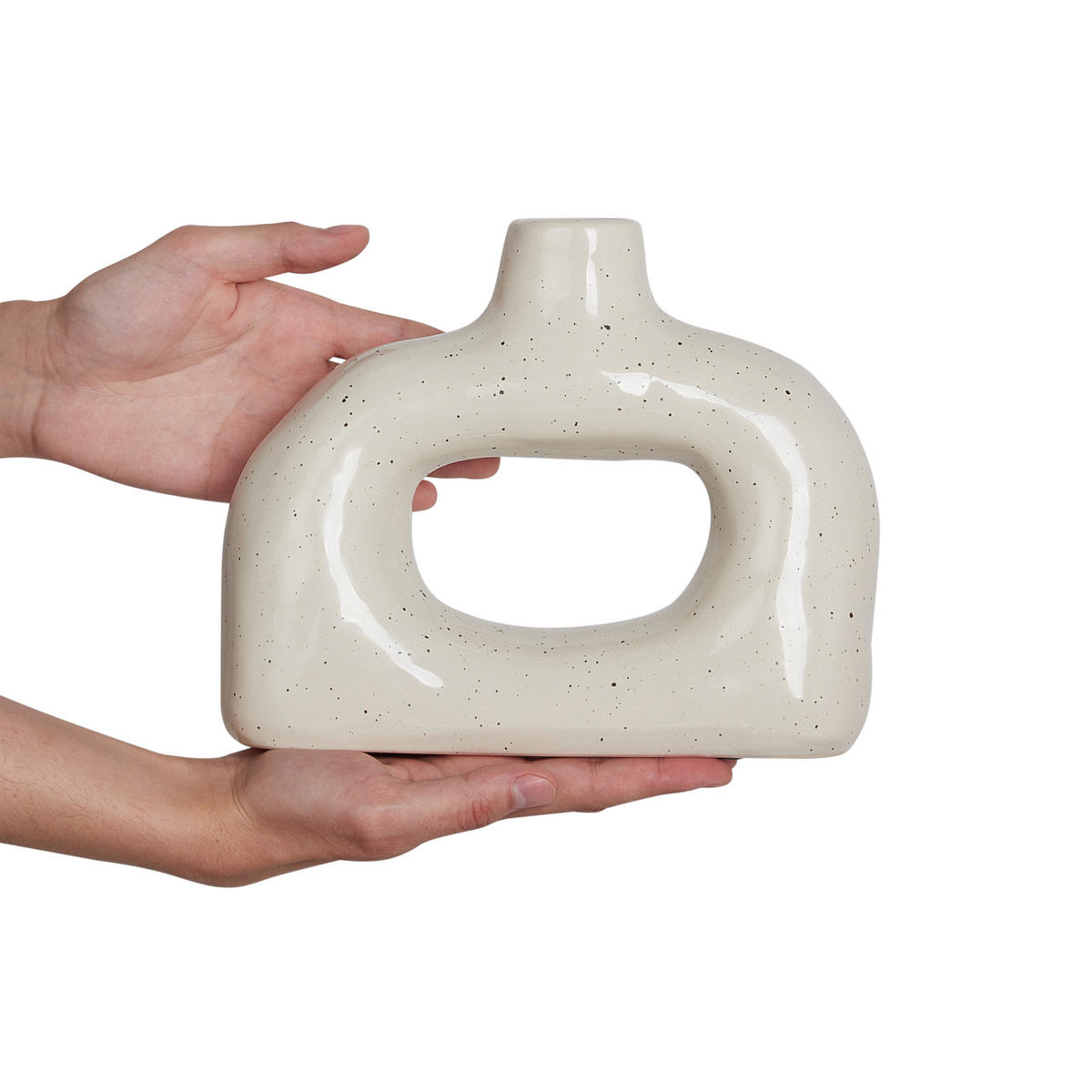 BLUMENVASE Steinzeug weiß Mooneye - Weiß, Keramik (19cm) - Beliani