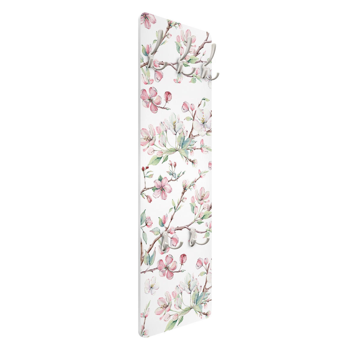 WANDGARDEROBE - Aquarell Zweige von Apfelblüten in Rosa und Weiß 34/105 cm - Weiß, Holzwerkstoff (34/105/1.6cm) - Bilderwelten