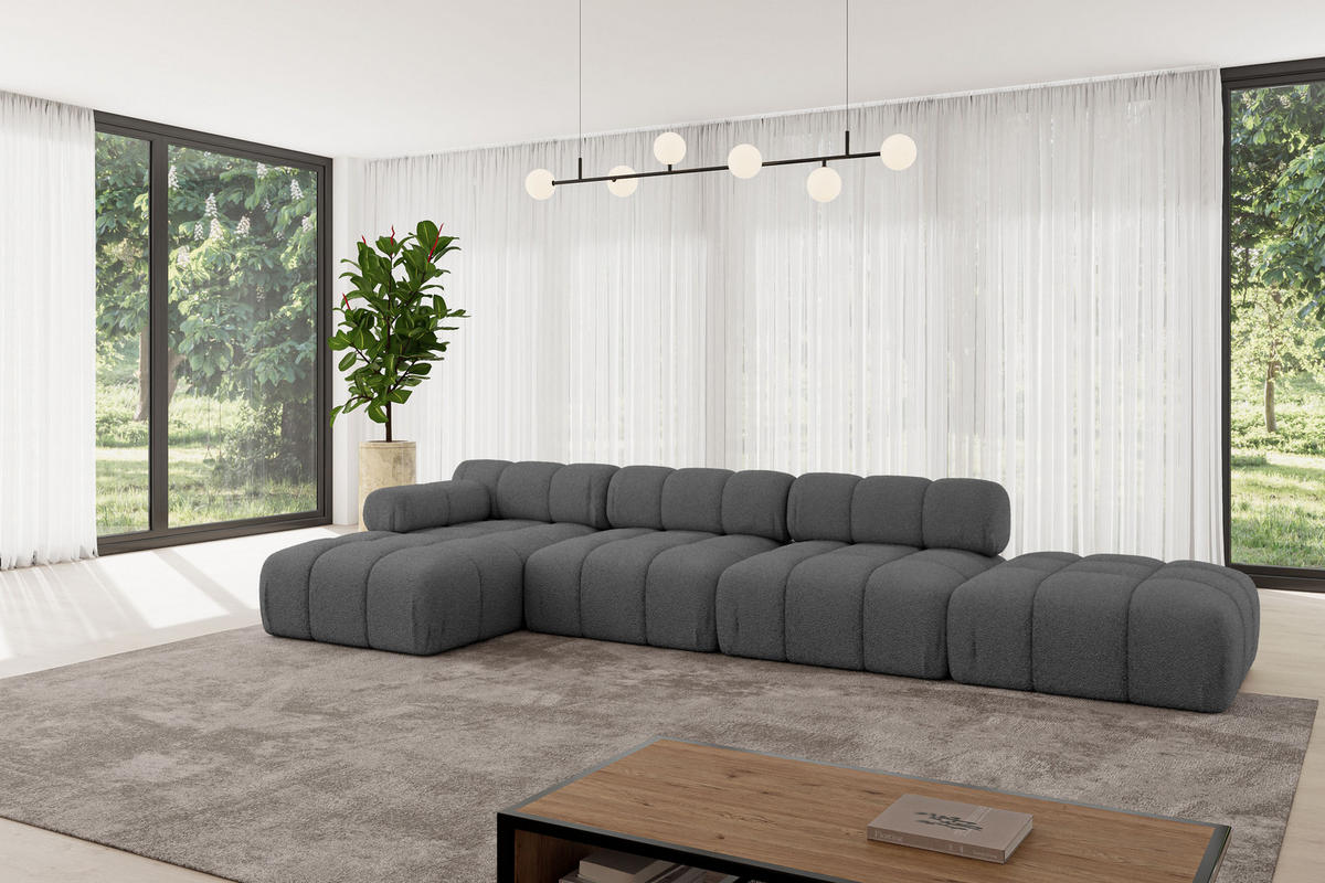 ECKSOFA modulares Sofa Lizur-L2 - 380x160x70 cm Grau Bouclé - Grau, Holzwerkstoff/Textil (380/160cm) - ALTDECOR