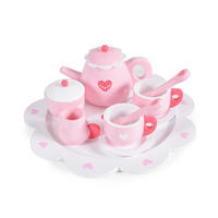 SPIELGESCHIRR Herz 005 rosa Holz, 10-teilig, Kanne, Tassen, Untertassen, Löffel, Zuckerdose - Rosa, Holz (28/8/28cm) - Moni