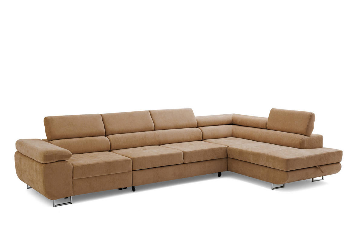 ECKSOFA WILD MAXI L Rechts mit Schlaffunktion 125x195 Chenille Braun - Chromfarben/Braun, Holz/Textil (203/350cm) - Muffo