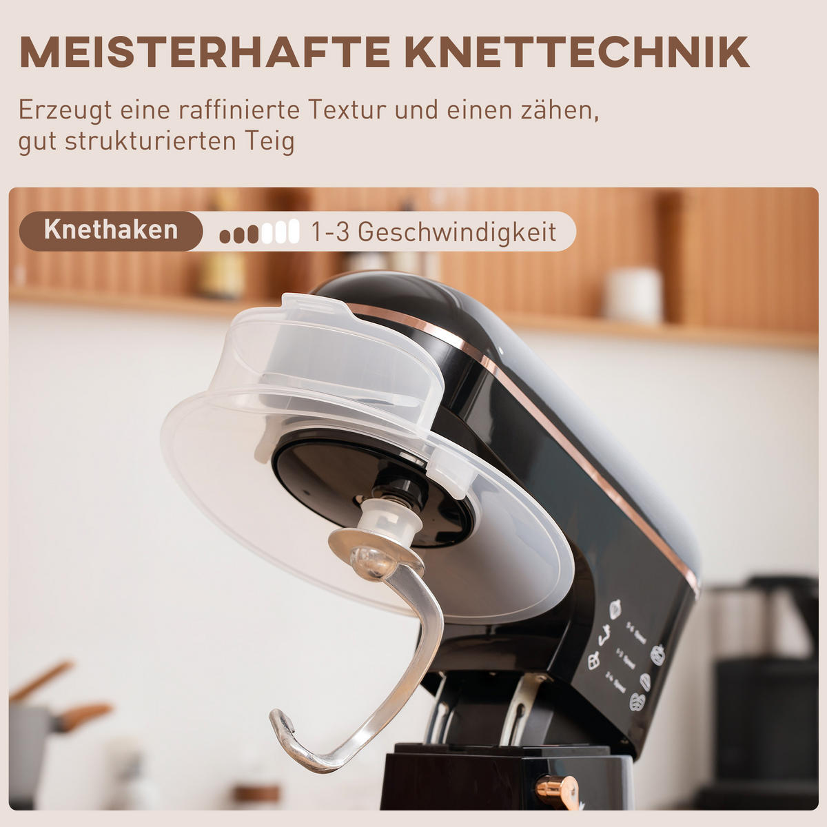KÜCHENMASCHINE Schwarz mit 6 Stufen und 5,5 L Edelstahlschüssel - Schwarz, Metall (26/32/41cm) - Korfee
