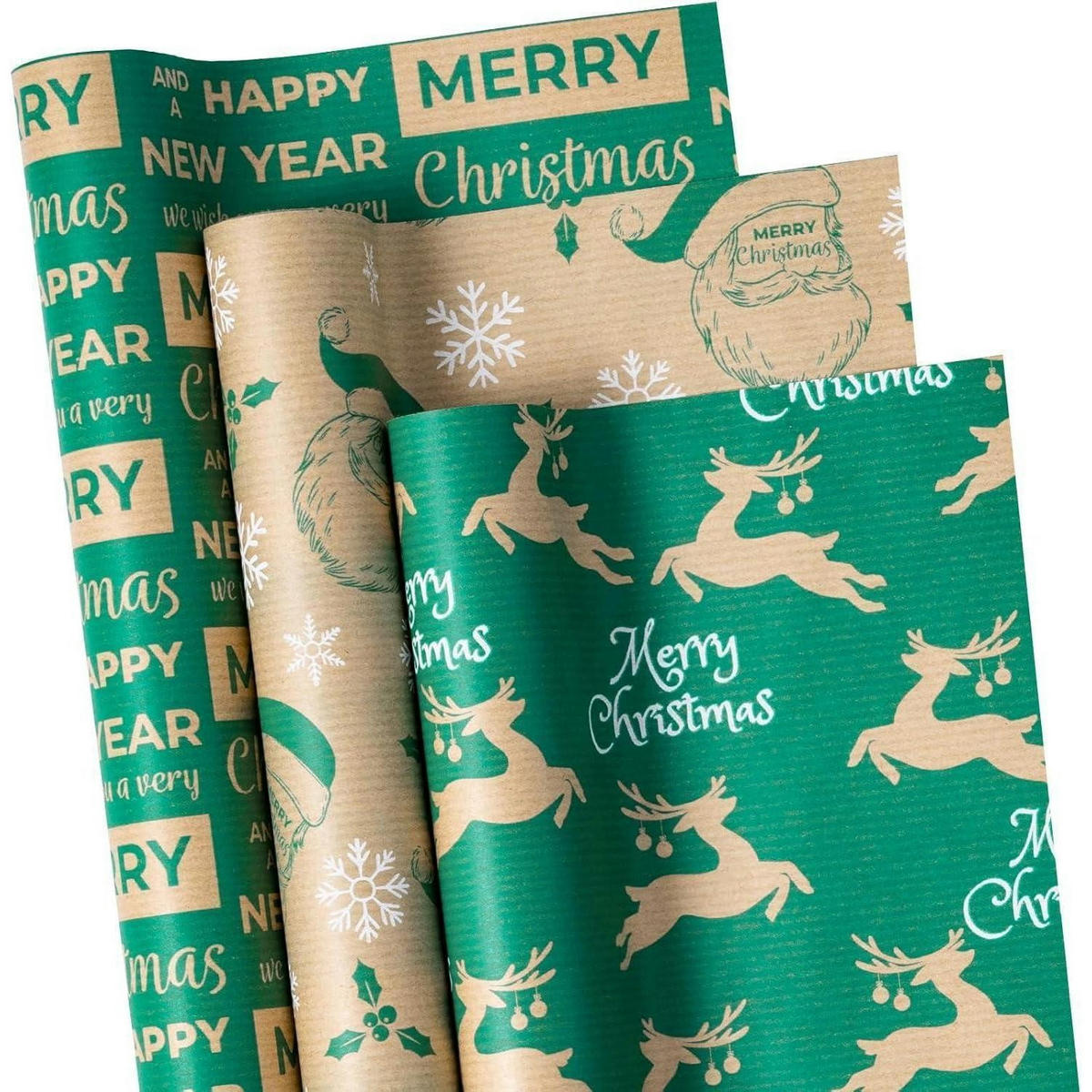 GESCHENKPAPIER 3 Rollen Set Kraftpapier Weihnachten - Multicolor, Papier (43.2/1/300cm)