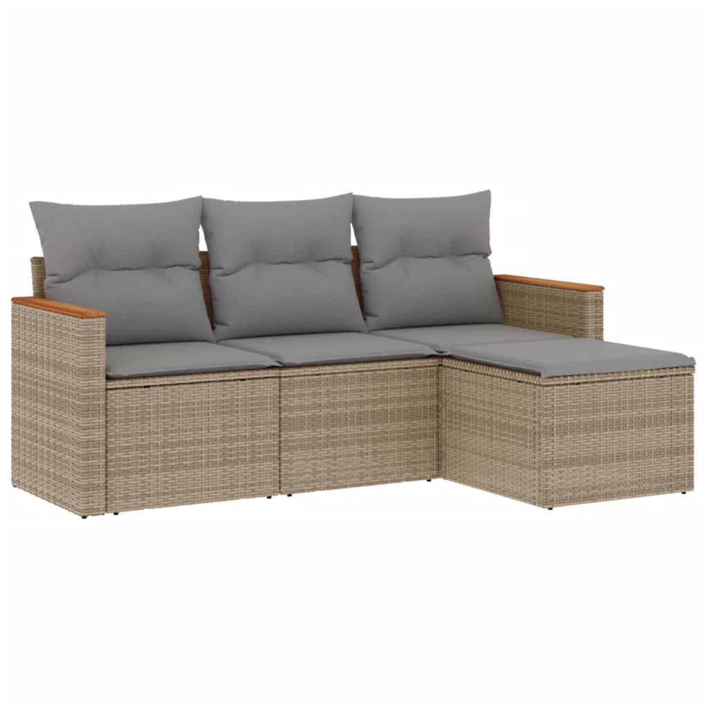 GARTEN-SOFAGARNITUR 4-teilig Mit Kissen Beigemischung Poly Rattan - Beige, Kunststoff - vidaXL