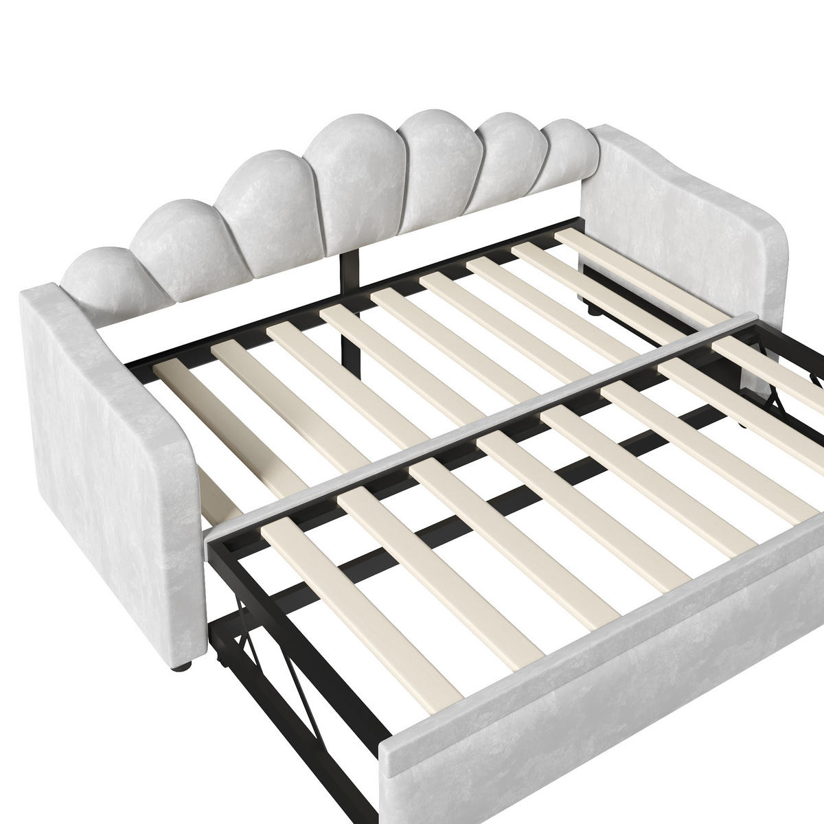 BETT 90/200 cm in Grau mit Ausziehfunktion und LED Samt - Schwarz/Grau, Holzwerkstoff/Textil (90/200cm) - STILVORA
