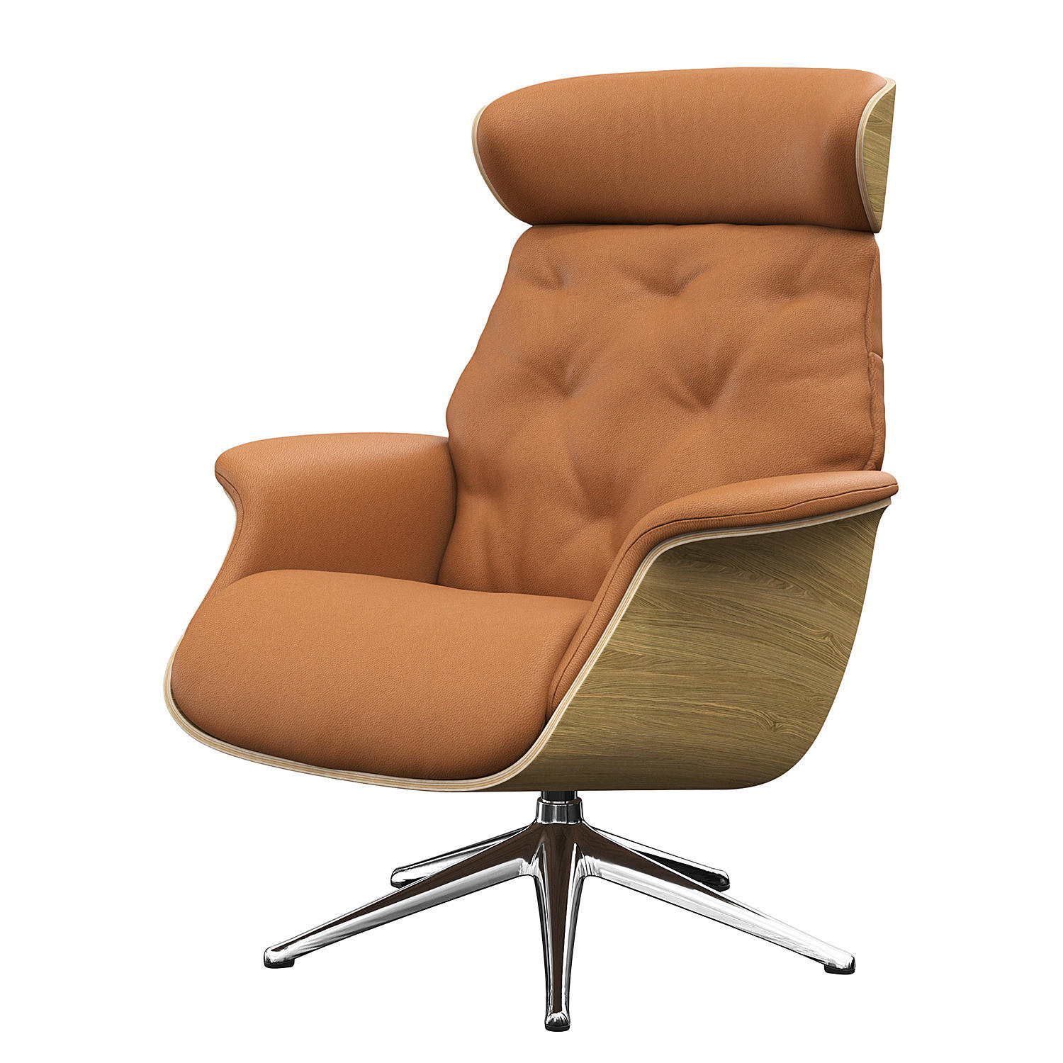 RELAXSESSEL - Echtleder - Chromfarben/Cognac, Leder/Metall (83/110/83cm) - home24