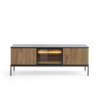 MODERNER TV-Ständer mit geriffelter Front, 154×56×39 cm, Schwarz / Wotan Eiche - Schwarz, Holzwerkstoff (154/56/39cm) - 3XE LIVING