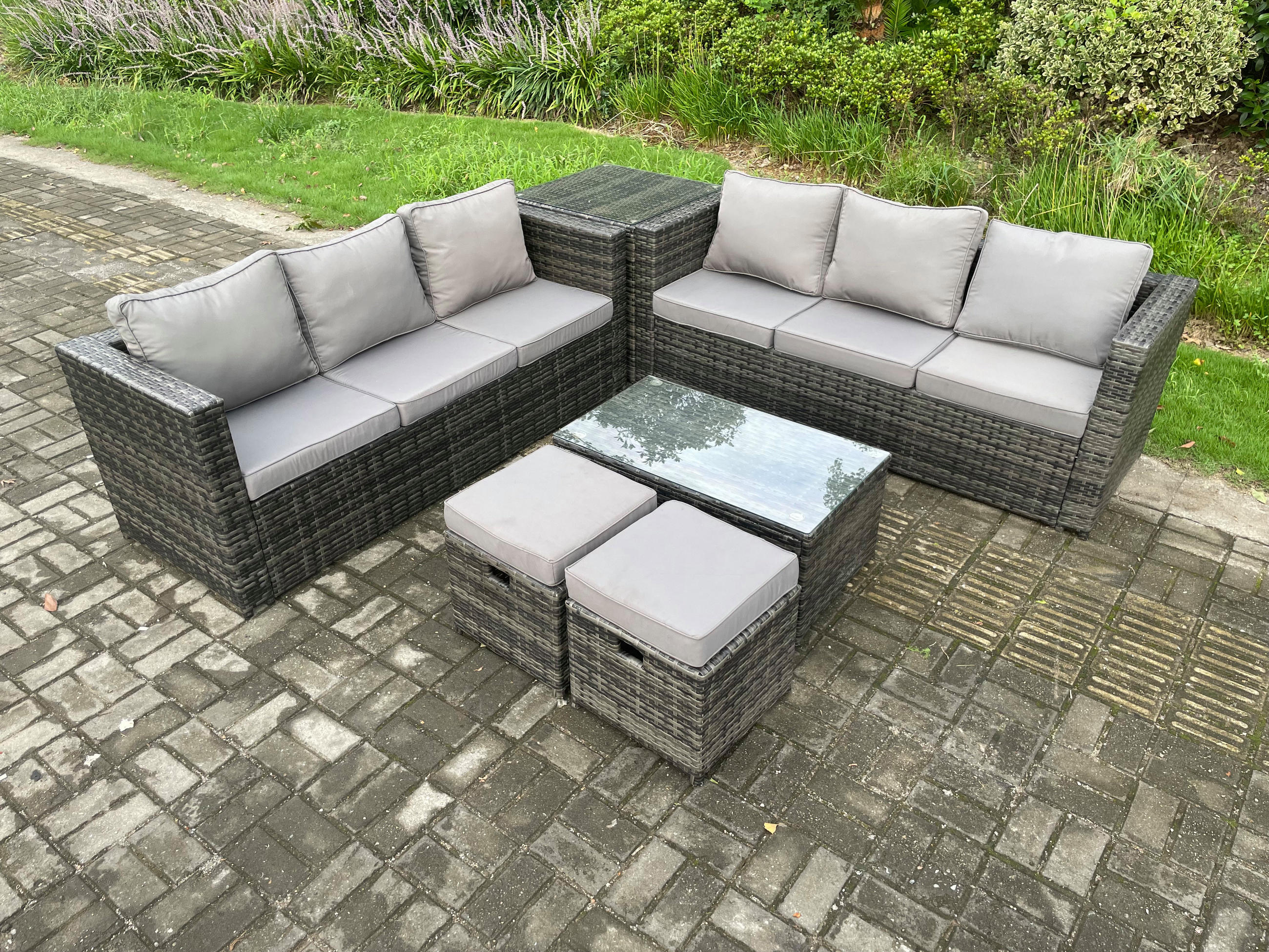 GARTENMÖBELSET mit Hockern 8-Sitzer - Dunkelgrau, Metall - Fimous