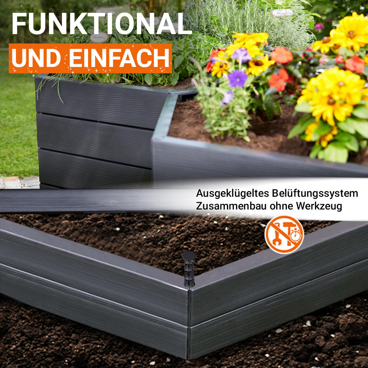 HOCHBEET-SYSTEM XL, 6 Paneele inkl. Verbinder - Braun, Kunststoff (145/25/145cm) - GARANTIA