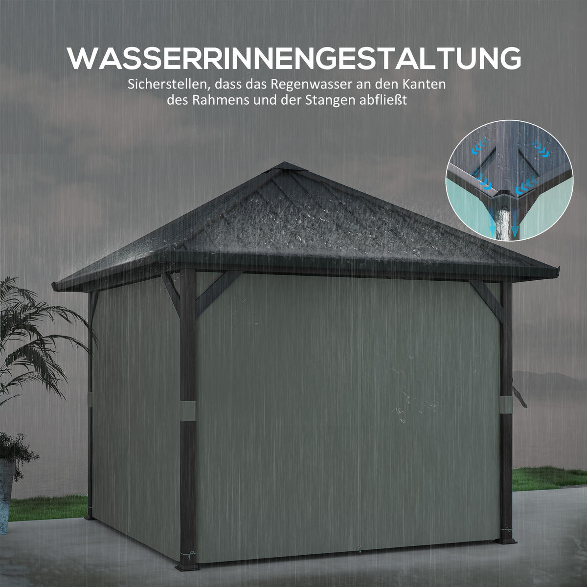PAVILLON mit Hardtop ca. 3x3 m - Dunkelgrau, Metall (304/297/304cm) - Outsunny