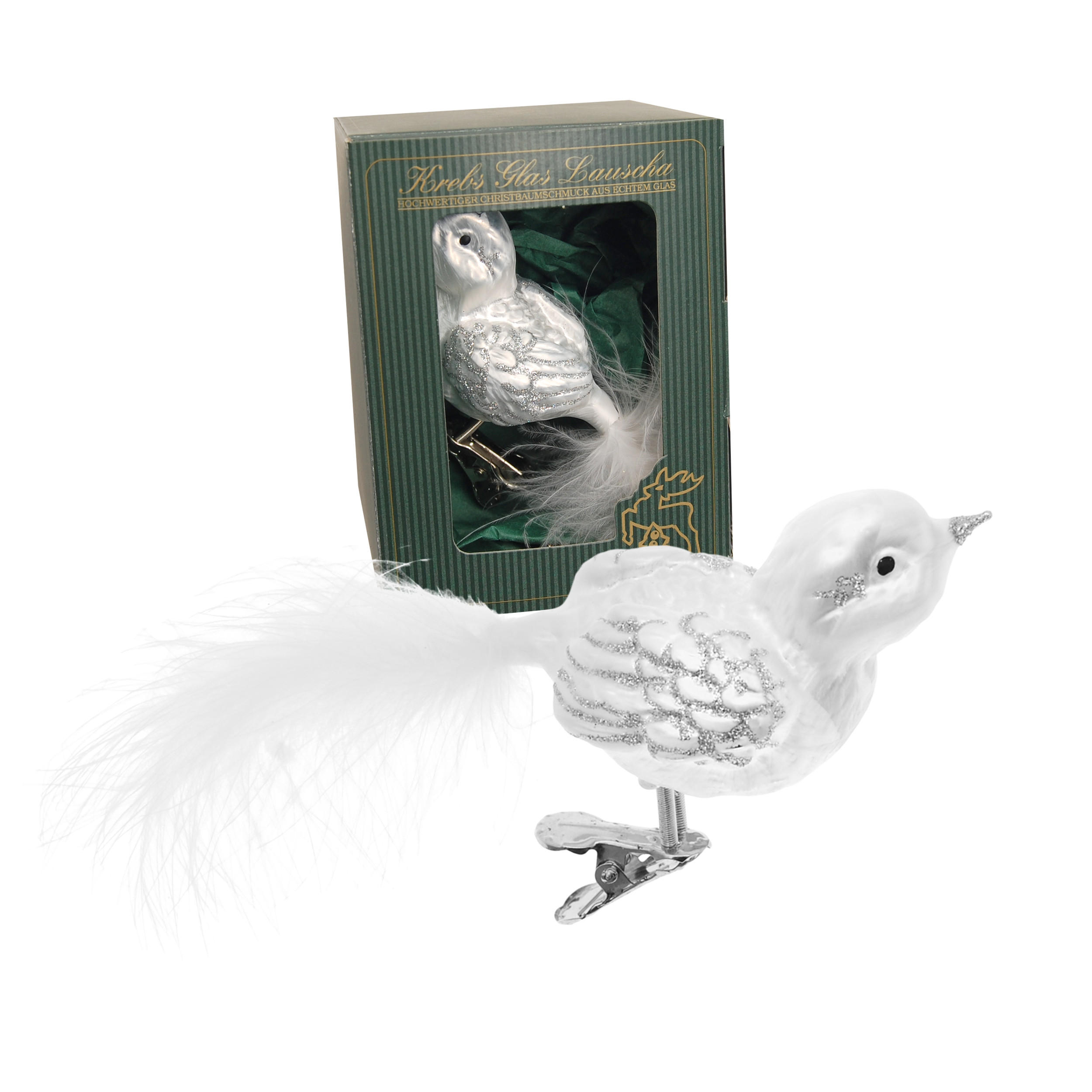 CHRISTBAUMSCHMUCK Spatz Weiß 8cm (Glas / 1 Stk.) - Weiß, Glas (5/5/8cm) - Krebs Glas Lauscha