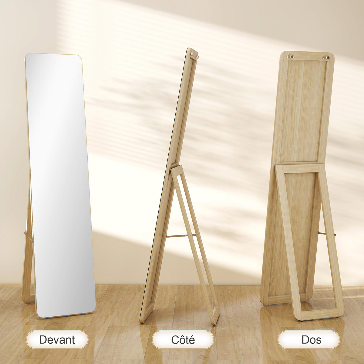 STANDSPIEGEL DE-17945 rechteckig mit Massivholzrahmen Natur - Naturfarben, Holzwerkstoff (37/156/43cm) - ComfortXL