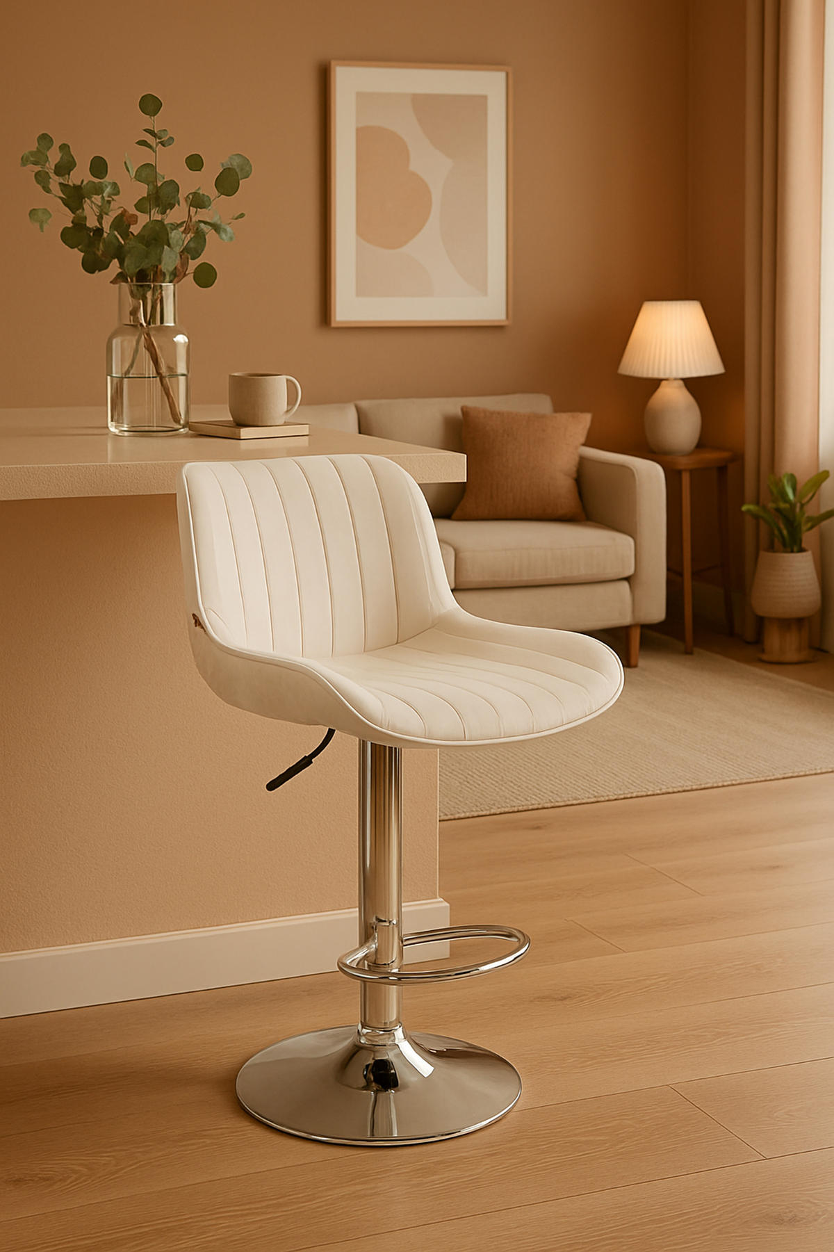 BARHOCKER 2er Set Lentos Samt chrom creme - Chromfarben/Naturfarben, Textil/Metall (50/108/50cm) - TPFLiving