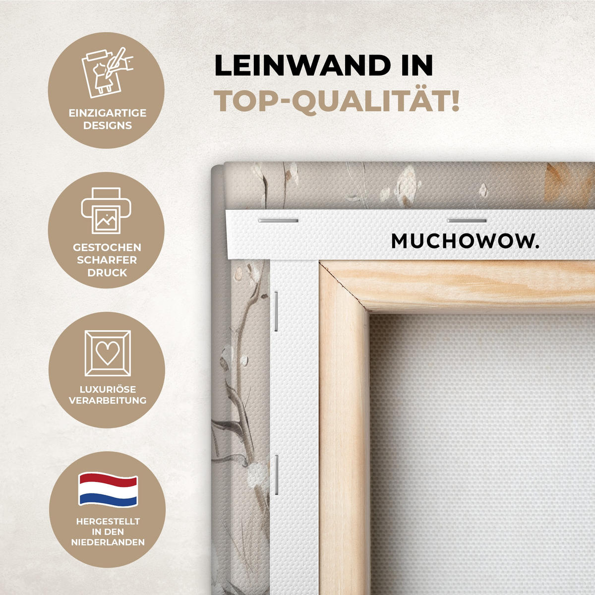LEINWANDBILD 5er Set Blüte - Beige - Abstrakt - Blumen 200x100 cm - Hellbraun, Textil (200/100cm) - MuchoWow
