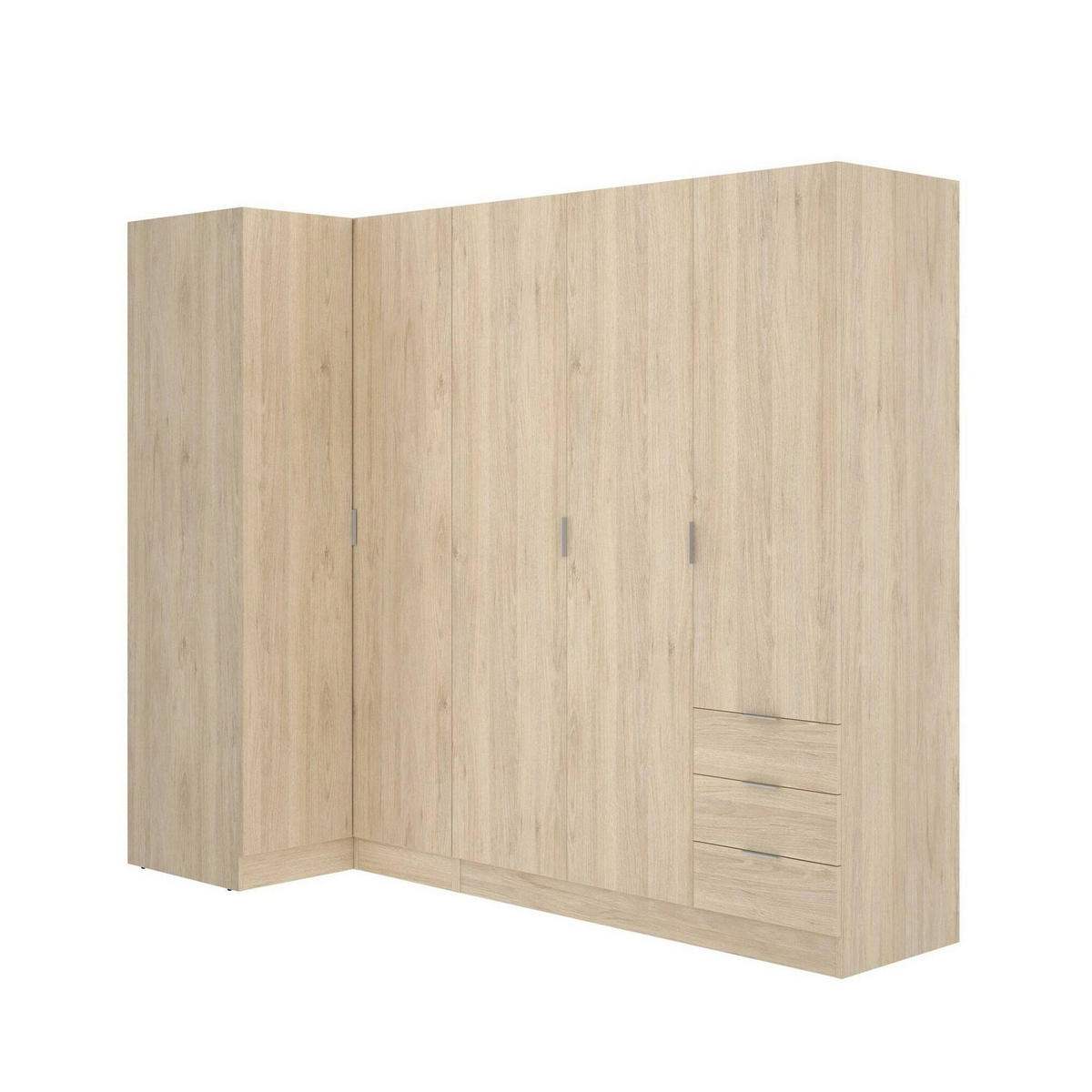 ECKKLEIDERSCHRANK Holz-Effekt Eiche 90.5x213.5h184 - Braun, Holzwerkstoff (214/184/91cm) - DMORA