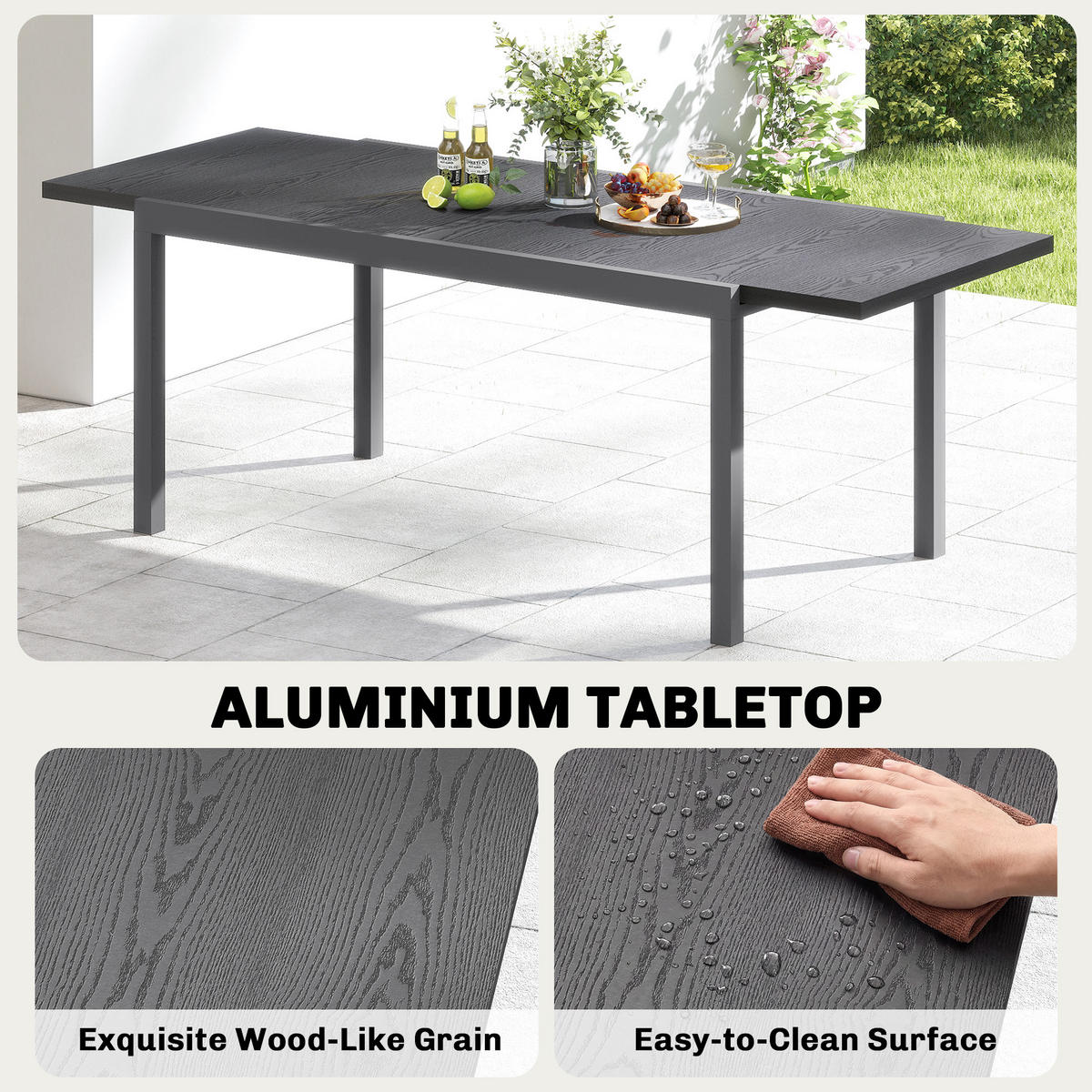 GARTENTISCH DE-14180 154-214 cm, verstellbare Füße Anthrazit - Dunkelgrau, Metall (214/85/75cm) - ComfortXL