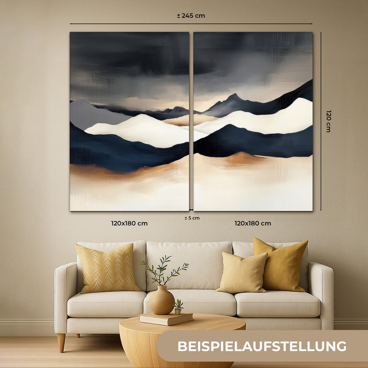 LEINWANDBILD 2er Set Landschaft - Abstrakt - Modern 240x180 cm - Dunkelblau, Textil (240/180cm) - MuchoWow