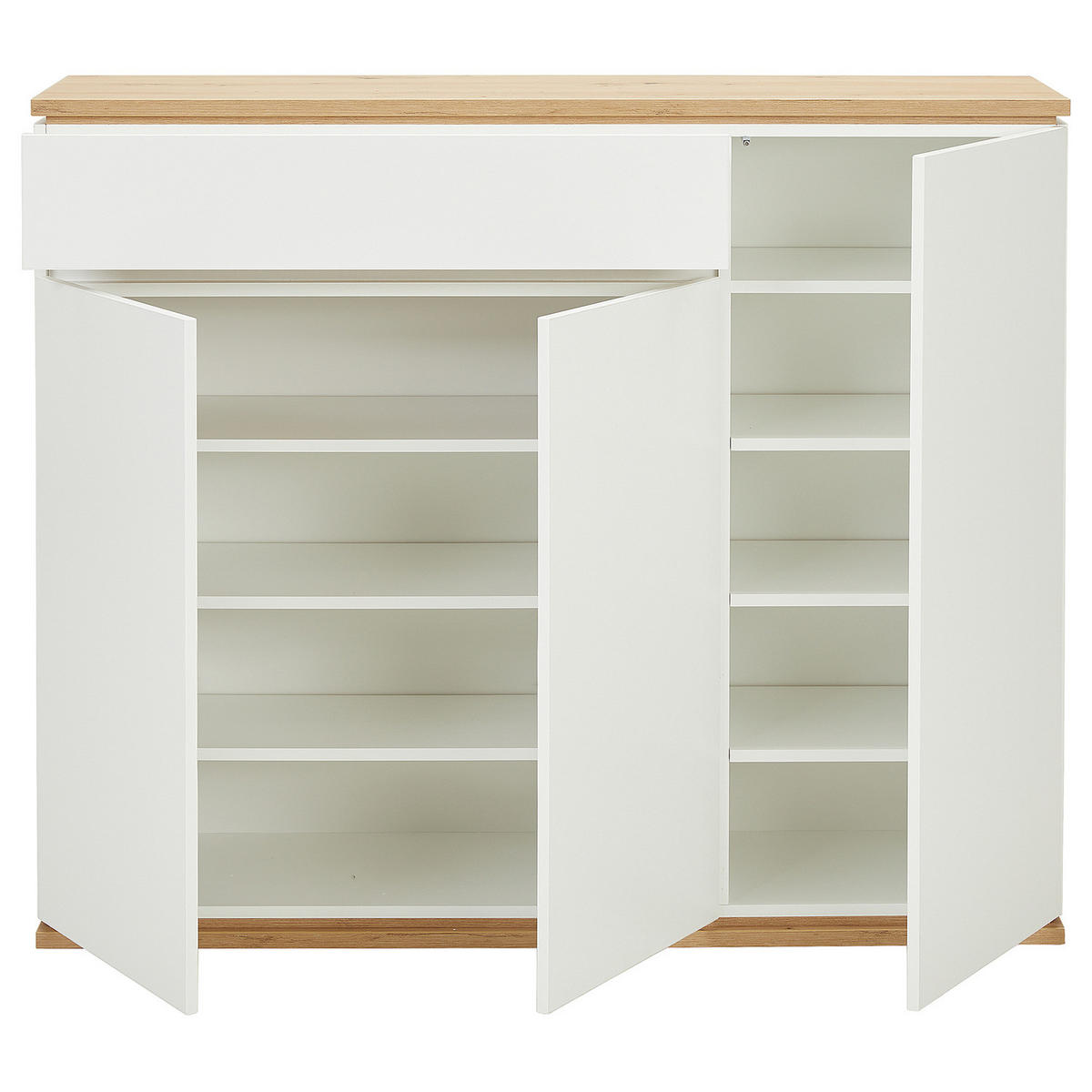 SCHUHKOMMODE - 135 cm - Weiß - Eiche - PVC - 135 x 112 x 38 cm - Schwarz/Weiß, Holzwerkstoff/Kunststoff (135/112/38cm) - home24
