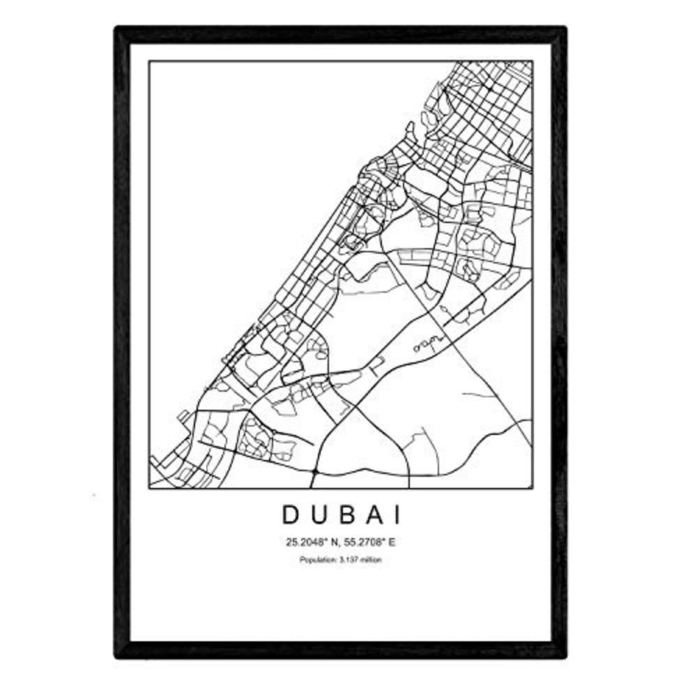 POSTER Dubai Stadtkarte – Nordisch A3 Rahmenlos - Klar, Papier (29.7/5/42cm) - Nacnic