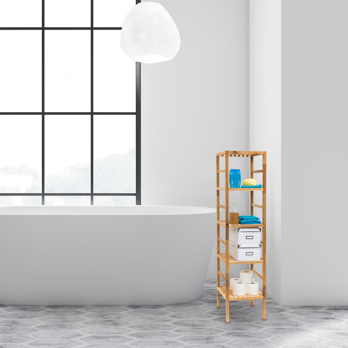 BADREGAL - Hellbraun, Holz (36/150/35.5cm) - Relaxdays
