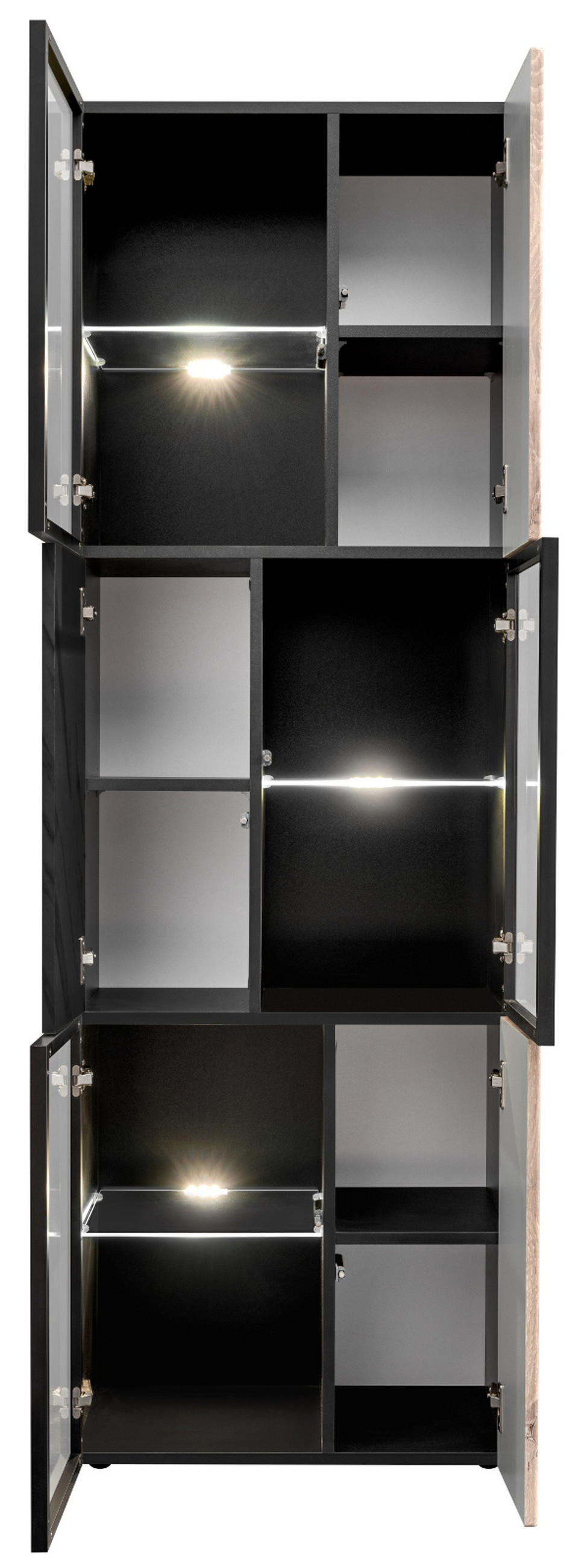 VITRINE schwarz, Vicking Eiche und Marmor schwarz 60 x 182 cm, Vitrinenschrank inklusive LED-Beleuchtung - Eichefarben/Schwarz, Glas/Holzwerkstoff (60/182/37cm) - Inn.Furn