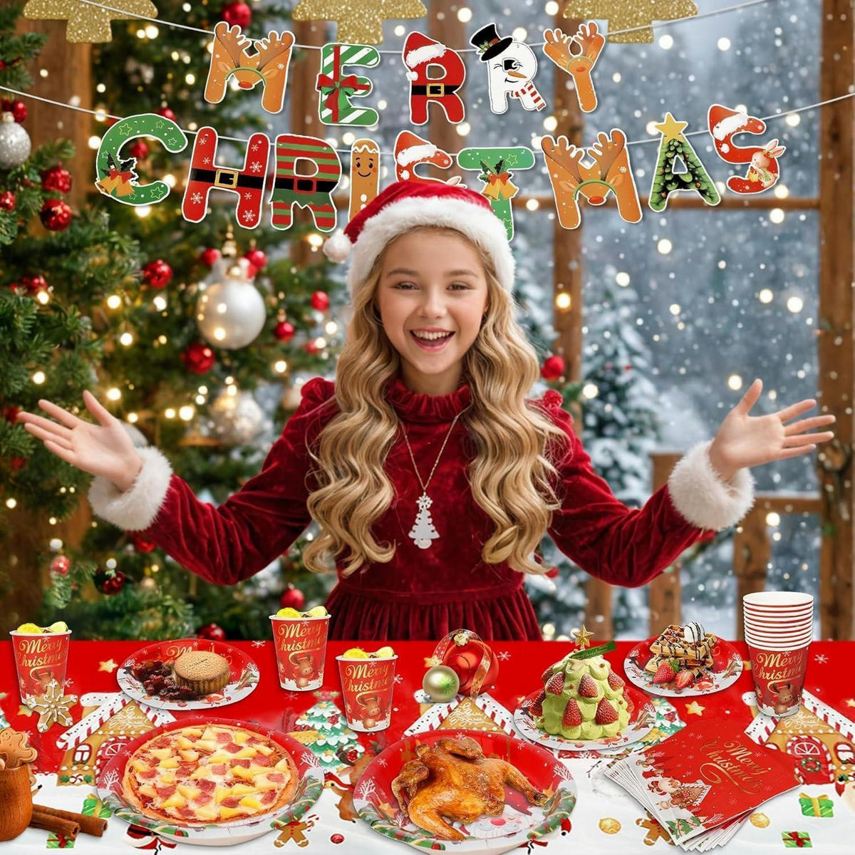 PARTYGESCHIRR Set Weihnachten 82-teilig für 20 Personen - Multicolor, Papier (22/22/4cm)