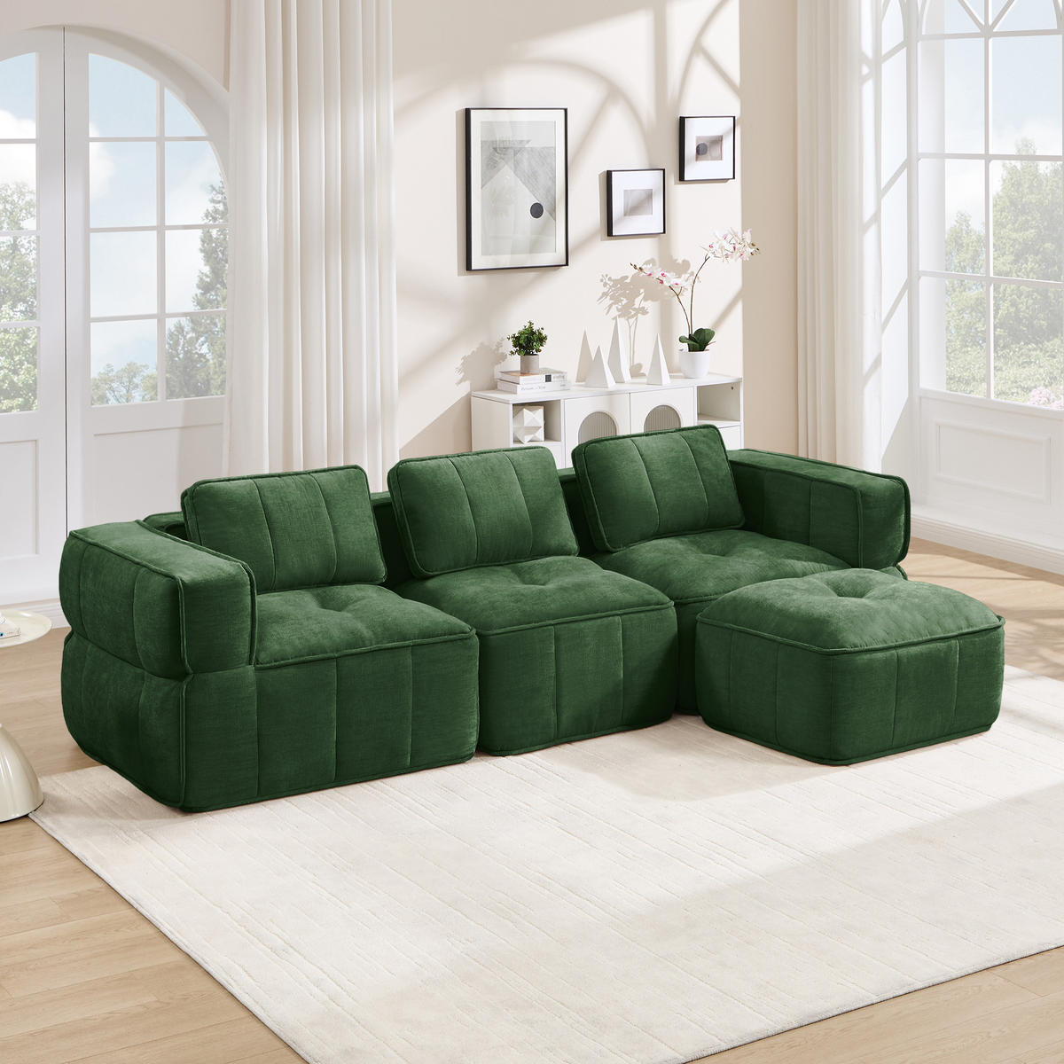 ECKSOFA DE-34428 L-Form mit Hocker und 32D-Schaum Grün - Grün, Textil (162/271cm) - ComfortXL